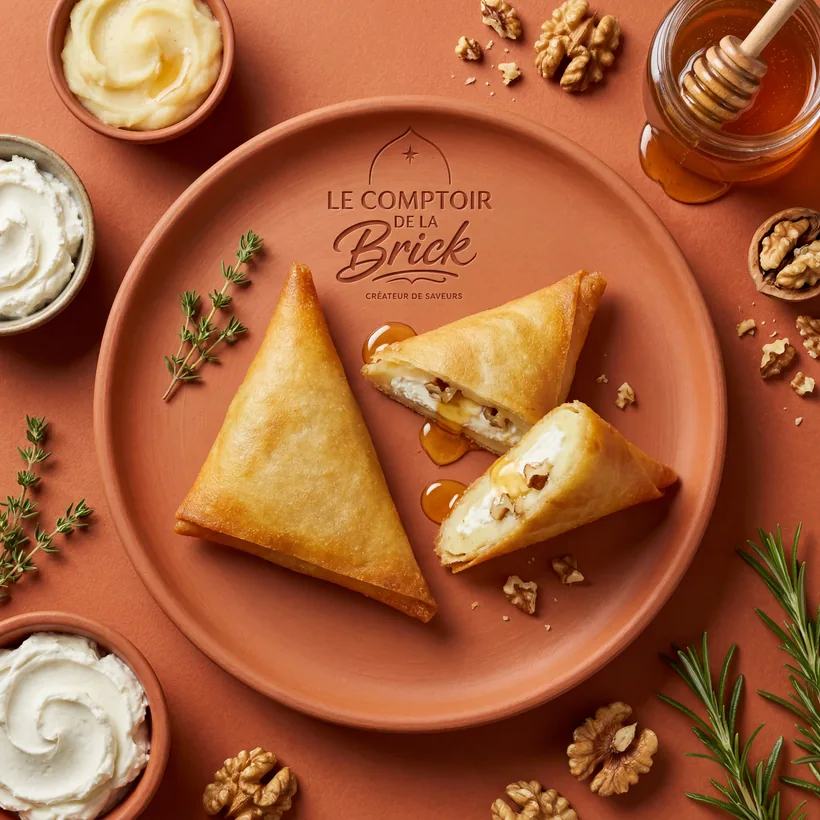 L'Ambrée, brick au chèvre, miel et noix